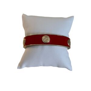 Elegant Red Hinged Bracelet w/Tasteful Gold Tone Accents.